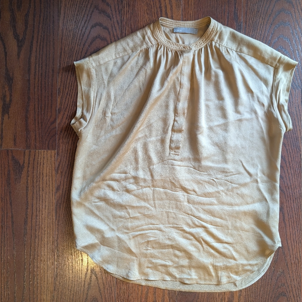 Vince Women's 100 Silk Gold Blouse Top Spring Office Workwear Going Out Career - Picture 4 of 7